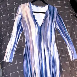 Striped Blue Long Sleeve Maxi Dress